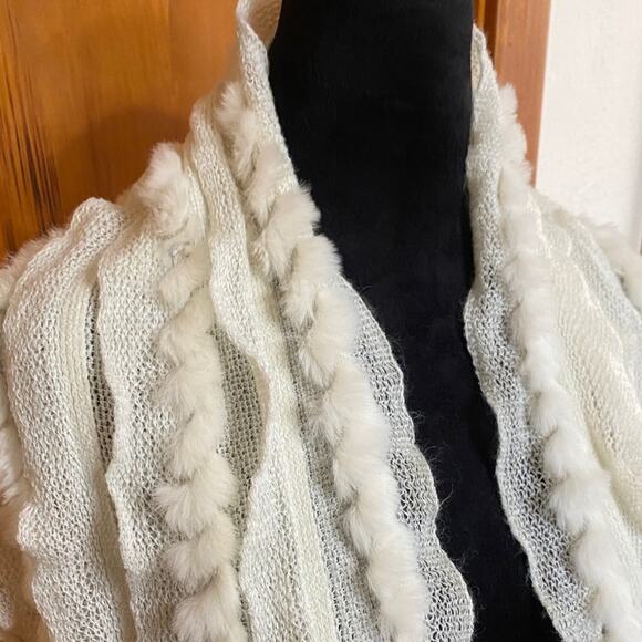 Cashmere Wool Rex Rabbit Fur 72” Scarf Fringe Pristine Condition Made in Spain - Picture 2 of 11